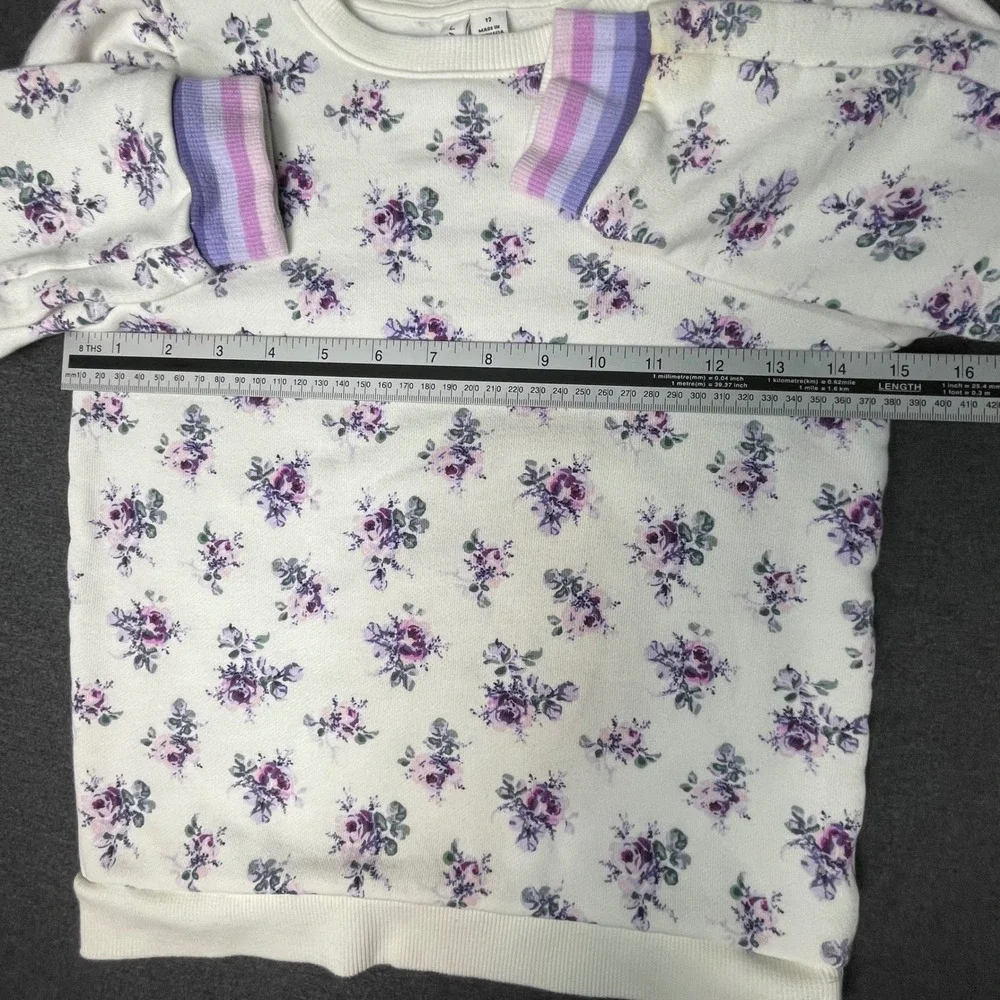 Janie and Jack Kids Girls Floral Puff Sleeve Sweatshirt‎ White Purple Size 12
